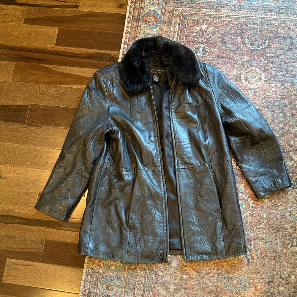 Leather mid-length vintage coat